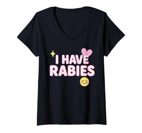 Damen I Have Rabies Dark Humor Sarcastic – niedliches Kawaii-Design T-Shirt mit V-Ausschnitt von I Have Rabies Shirts & Gifts HHWCo.