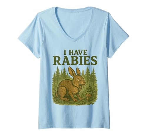 Damen I Have Rabies Dark Humor sarkastisches Kaninchen-Design T-Shirt mit V-Ausschnitt von I Have Rabies Shirts & Gifts HHWCo.