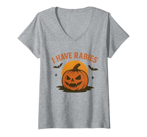 Damen I Have Rabies Halloween Kürbis Dark Humor sarkastisch T-Shirt mit V-Ausschnitt von I Have Rabies Shirts & Gifts HHWCo.