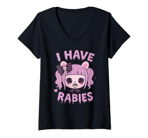 Damen Ich Habe Tollwut Dunkler Humor Sarkastisch Süßer Goth Emo Kawaii T-Shirt mit V-Ausschnitt von I Have Rabies Shirts & Gifts HHWCo.