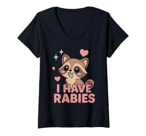 Damen Ich Habe Tollwut Dunkler Humor Sarkastisch - Süßer Kawaii Fox T-Shirt mit V-Ausschnitt von I Have Rabies Shirts & Gifts HHWCo.