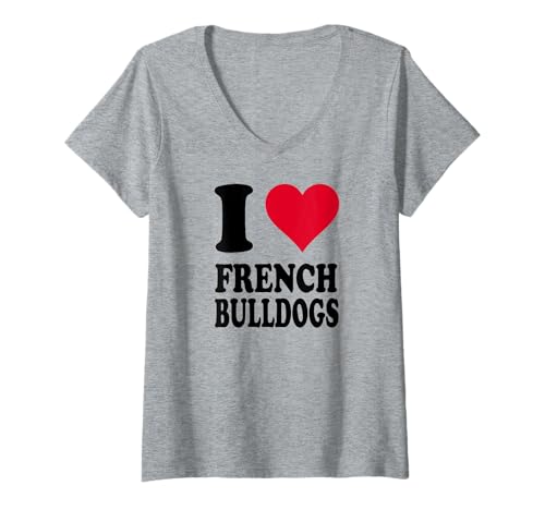 Damen Ich Liebe Französische Bulldoggen T-Shirt mit V-Ausschnitt Damen Ich Liebe Französische Bulldoggen T-Shirt mit V-Ausschnitt von I Heart French Bulldogs