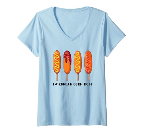 Damen Ich Liebe Korean Corn Dogs Gamja Hotdog T-Shirt mit V-Ausschnitt Damen Ich Liebe Korean Corn Dogs Gamja Hotdog T-Shirt mit V-Ausschnitt von I Heart Korean Corn Dog