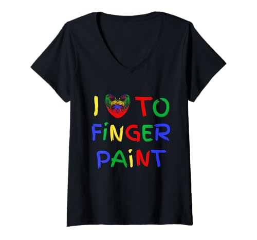Damen I Love Fingerfarbe Kunst Niedliche Paare Valentinstag T-Shirt mit V-Ausschnitt Damen I Love Fingerfarbe Kunst Niedliche Paare Valentinstag T-Shirt mit V-Ausschnitt von I Heart Love To Finger Paint I'm Paint Cute Couple