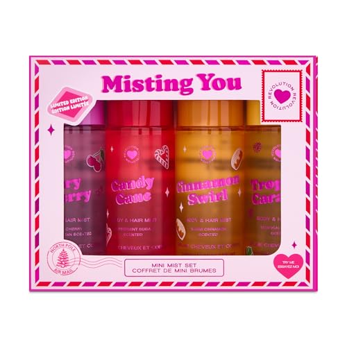 I Heart Revolution Misting You Mini Body Gift Set, 4 Mini-Körpersprays mit festlichen Düften, Reisegröße, vegan und tierversuchsfrei von I Heart Revolution
