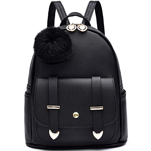 I IHAYNER Mädchen Mode Rucksack Mini Rucksack börse für Frauen Teenager Mädchen börsen PU Leder Pompon Rucksack Schultertasche - Schwarz - von I IHAYNER