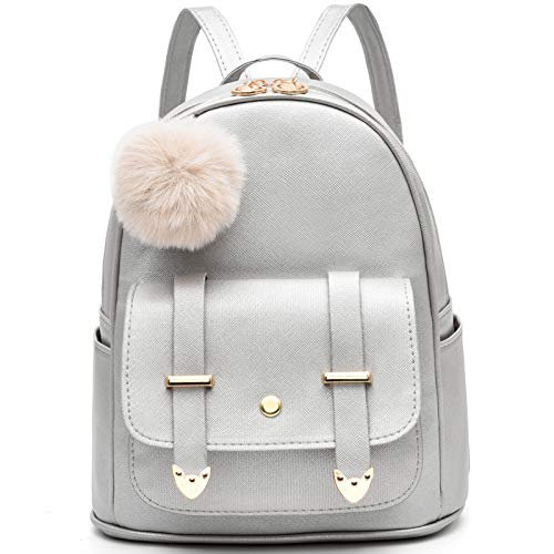 I IHAYNER Mädchen Mode Rucksack Mini Rucksack börse für Frauen Teenager Mädchen börsen PU Leder Pompon Rucksack Schultertasche - Silber - von I IHAYNER