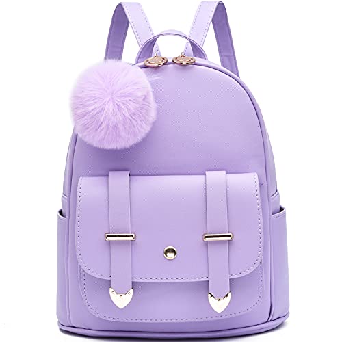 I IHAYNER Mädchen Mode Rucksack Mini Rucksack börse für Frauen Teenager Mädchen börsen PU Leder Pompon Rucksack Schultertasche - Violett - von I IHAYNER