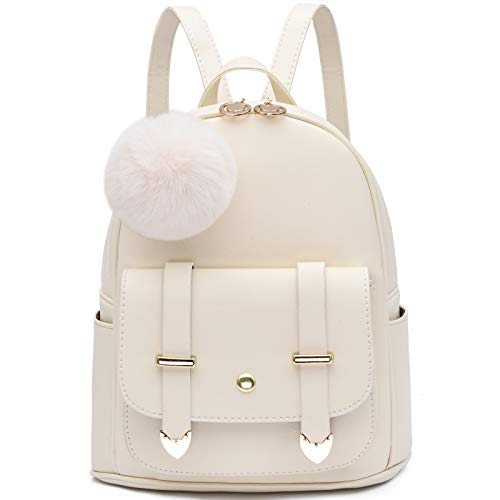 I IHAYNER Mädchen Mode Rucksack Mini Rucksack börse für Frauen Teenager Mädchen börsen PU Leder Pompon Rucksack Schultertasche - WeiÃŸ - von I IHAYNER