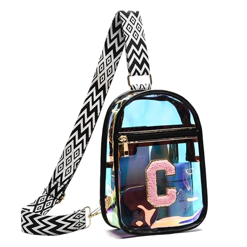 I IHAYNER Transparenter modischer Wasit-Pack für Damen, mit personalisierbarer Initiale, kleine Gürteltasche, verstellbarer Riemen für Konzerte, C, Small, Casual von I IHAYNER