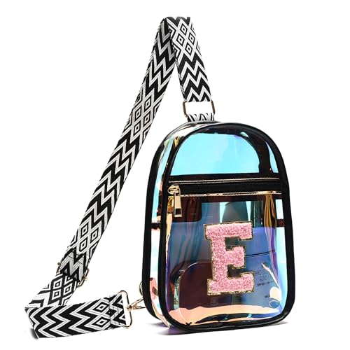 I IHAYNER Transparenter modischer Wasit-Pack für Damen, mit personalisierbarer Initiale, kleine Gürteltasche, verstellbarer Riemen für Konzerte, E, Small, Casual von I IHAYNER