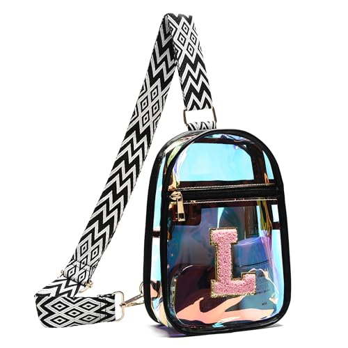 I IHAYNER Transparenter modischer Wasit-Pack für Damen, mit personalisierbarer Initiale, kleine Gürteltasche, verstellbarer Riemen für Konzerte, L, Small, Casual von I IHAYNER