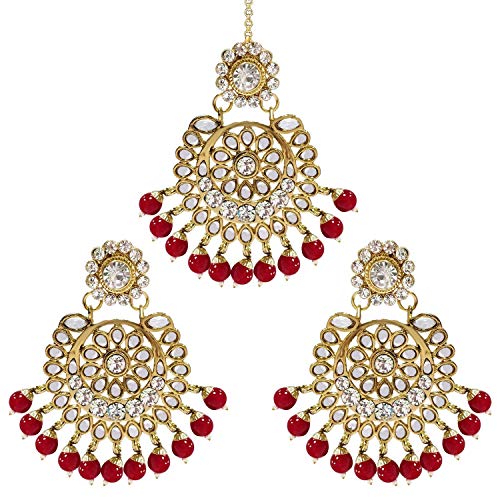 I Jewels 18 Karat traditionelles indisches vergoldetes Perlenohrring-Set mit Maang Tikka für Damen, Gold Edelstein, Perle I Jewels 18 Karat traditionelles indisches vergoldetes Perlenohrring-Set mit Maang Tikka für Damen, Gold Edelstein, Perle von I Jewels