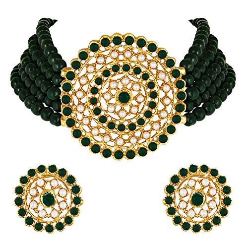 I Jewels 18 Karat vergoldetes Perlen-Halsketten-Set für Damen, traditionelles Schmuck-Set mit Arbeitsmustern (ML239), Zinklegierung, 18 Karat vergoldet, Perle von I Jewels