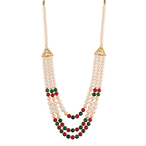 I Jewels 2-lagige vergoldete indische Hochzeits-Halskette aus Bollywood, Dulha Moti Mala mit Perlen, Maharaja-Haar-/Bräutigam-Halskette für Herren (MLP39-40), Stein Gold, Kundan, kein Edelstein von I Jewels