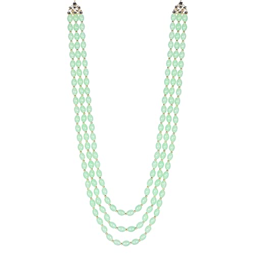 I Jewels 3-lagige, vergoldete indische Hochzeits-Halskette aus Bollywood, Dulha-Minze, Moti Mala mit Perlen, Maharaja-Haar/Bräutigam für Herren (MLP46), Gold, Kein Edelstein von I Jewels
