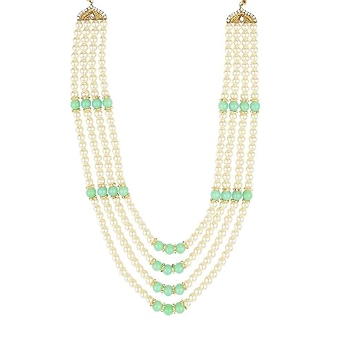 I Jewels 4-lagige vergoldete indische Hochzeits-Halskette aus Bollywood Dulha Moti Mala mit Perlen aus Maharaja-Haar/Bräutigam für Herren (MLP42) von I Jewels