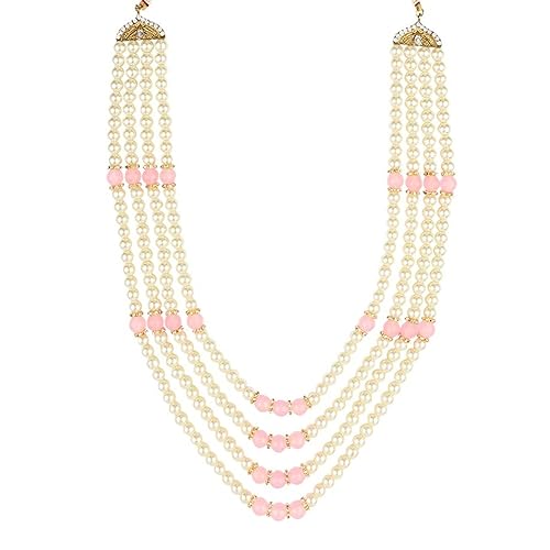 I Jewels 4-lagige vergoldete indische Hochzeits-Halskette aus Bollywood Dulha Moti Mala mit Perlen aus Maharaja-Haar/Bräutigam für Herren (MLP42) von I Jewels