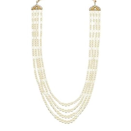 I Jewels 4-lagige vergoldete indische Hochzeits-Halskette aus Bollywood Dulha Moti Mala mit Perlen aus Maharaja-Haar/Bräutigam für Herren (MLP44), Stein Gold, Kundan von I Jewels