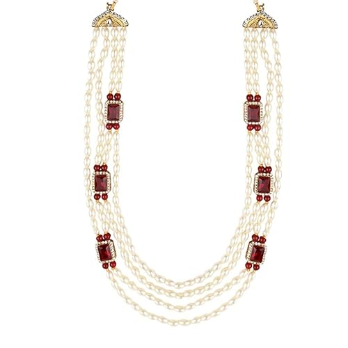 I Jewels 4-lagige vergoldete indische Hochzeits-Halskette aus Bollywood Dulha Moti Mala mit Perlen aus Maharaja-Haar/Bräutigam für Herren (MLP47), Stein Gold, Kundan von I Jewels