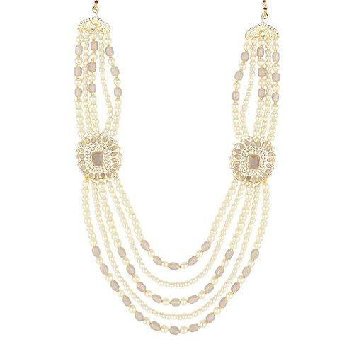 I Jewels 5-lagige vergoldete indische Hochzeits-Halskette aus Bollywood Dulha Moti Mala mit Perlen aus Maharaja-Haar/Bräutigam für Herren (MLP41) von I Jewels