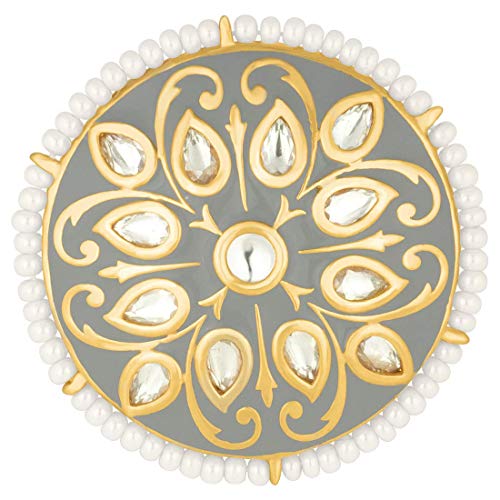 I Jewels Aufwendig gearbeiteter Moti-Ring aus vergoldeter, traditioneller roter Emaille/Meena Arbeit Moti-Ring mit ungeschnittenen Polki-Kundanen und eingefasst mit Moti, Messing von I Jewels