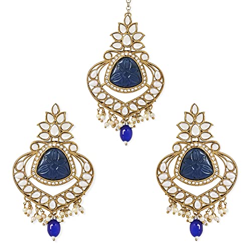 I Jewels Bollywood vergoldeter Chandbali-Ohrring mit Kundan-Stein, baumeln an Bollywood-Perlen mit Maang Tikka für Frauen, Kein edelstein I Jewels Bollywood vergoldeter Chandbali-Ohrring mit Kundan-Stein, baumeln an Bollywood-Perlen mit Maang Tikka für Frauen, Kein edelstein von I Jewels