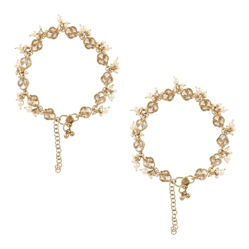 I Jewels Damen-Fußkettchen, indisch, vergoldet, Bollywood, verstellbar, Kundan-Perle, Payal (A063), FS, Stein von I Jewels