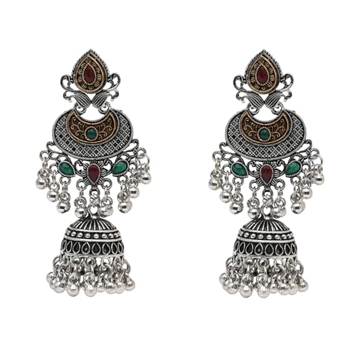 I Jewels Damen-Ohrringe, ethnisch, oxidiertes Silber, Bollywood-Boho-Jhumka-Ohrringe (E3278OXMG), freie Größe, kein Edelstein von I Jewels