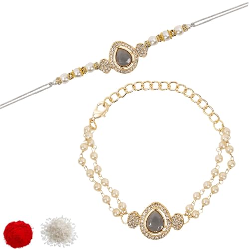I Jewels Designer Kundan Pearl Bhaiya Rakhi mit Roli Chawal für Bruder/Bro/Männer mit Rakshabandhan-Karte, FS, Metall, Kein Edelstein von I Jewels