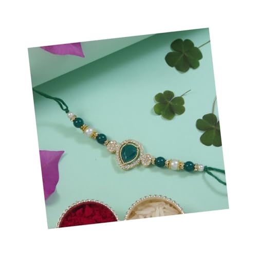 I Jewels Designer Kundan Pearl Bhaiya Rakhi mit Roli Chawal für Bruder/Bro/Männer mit Rakshabandhan-Karte, FS, Metall, Kein Edelstein I Jewels Designer Kundan Pearl Bhaiya Rakhi mit Roli Chawal für Bruder/Bro/Männer mit Rakshabandhan-Karte, FS, Metall, Kein Edelstein von I Jewels