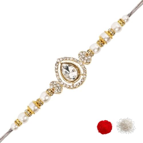 I Jewels Designer Kundan Pearl Bhaiya Rakhi mit Roli Chawal für Bruder/Bro/Männer mit Rakshabandhan-Karte, FS, Metall, Kein Edelstein von I Jewels