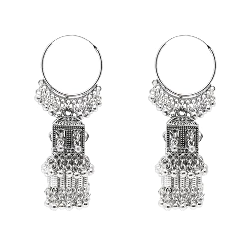 I Jewels Ethnisches Silber, oxidiert, indische Hochzeit, Bollywood-Boho-Jumka-Ohrringe für Frauen (E3295OX), freie Größe, keine Edelsteine von I Jewels