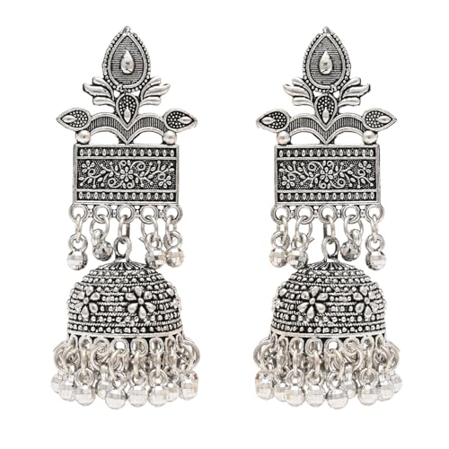I Jewels Ethnisches Silber, oxidiert, indische Hochzeit, Bollywood-Stil, baumelnde Jhumka-Ohrringe für Frauen (E3308OX), freie Größe, kein Edelstein von I Jewels