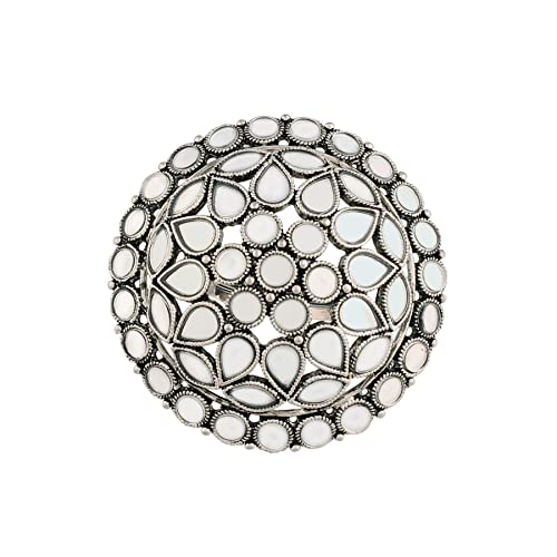 I Jewels FL1208 Fingerring für Damen, 18 Karat Silber, oxidiert, indisch, Hochzeit, Bollywood, Kundan, Meenakari, verstellbarer Fingerring für Damen, Legierung, Gold, Metall, Silber, Messing I Jewels FL1208 Fingerring für Damen, 18 Karat Silber, oxidiert, indisch, Hochzeit, Bollywood, Kundan, Meenakari, verstellbarer Fingerring für Damen, Legierung, Gold, Metall, Silber, Messing von I Jewels