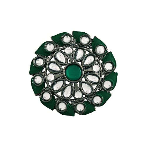 I Jewels FL199 Ring, oxidiert, indisch, Hochzeit, Bollywood, Kundan, Meenakari, Arbeits-Designer, verstellbarer Fingerring für Damen, Silber von I Jewels