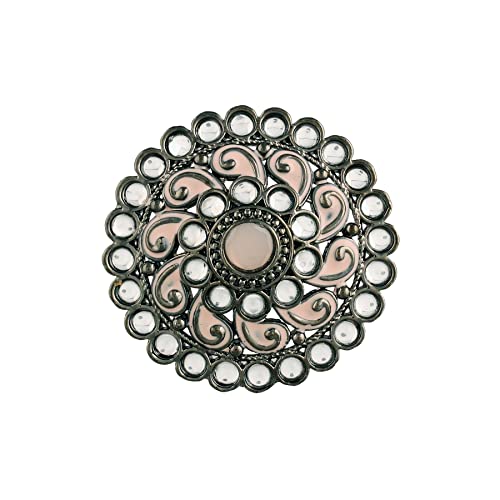 I Jewels FL200 Ring, oxidiert, indisch, Hochzeit, Bollywood, Kundan Meenakari, verstellbarer Fingerring für Damen, Silber von I Jewels