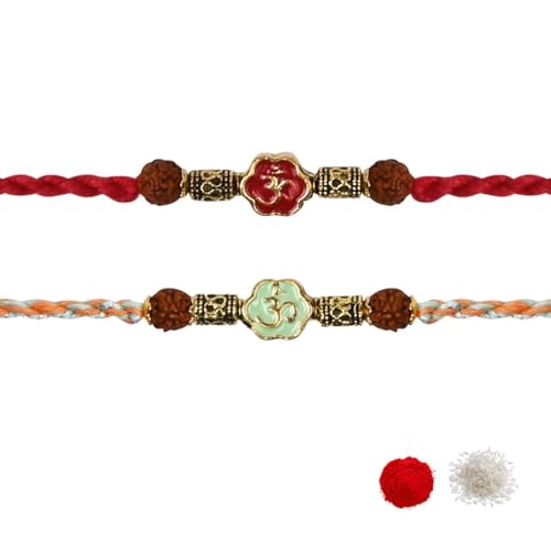 I Jewels Fancy OM Combo Rakhi mit Roli Chawal & Rakshabandhan Karte für Männer/Bruder (R232R-Min) (2 Stück), freie Größe, kein Edelstein von I Jewels