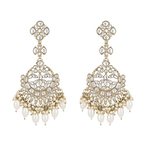 I Jewels Indische Bollywood-Hochzeitsohrringe, vergoldet, Kundan und Chandbali-Perle für Frauen (E3157W), kein Edelstein von I Jewels