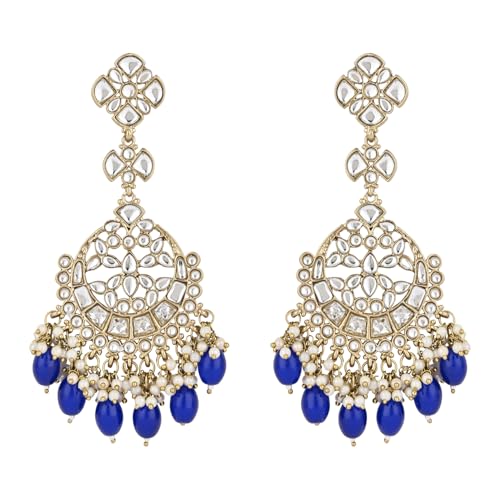I Jewels Indische Hochzeit Bollywood vergoldete Kundan & Perle Chandbali Ohrringe für Frauen (E3157BI), kein Edelstein von I Jewels