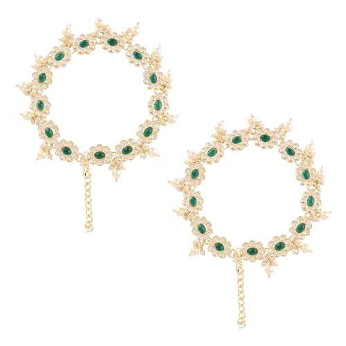 I Jewels Indische Hochzeit Bollywood vergoldete verstellbare Kundan-Perle Payal Fußkettchen Schmuck für Frauen (A064G), FS, Stein von I Jewels