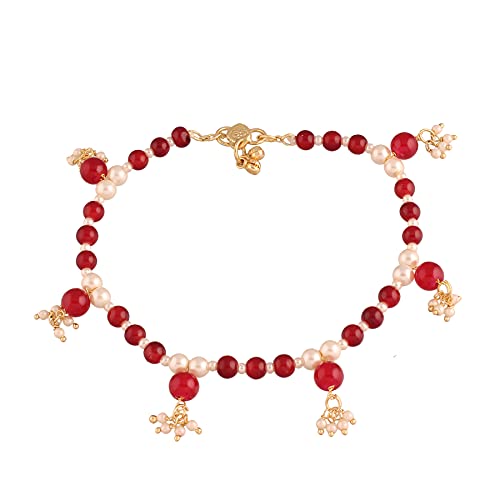 I Jewels Indische Hochzeit Bollywood verstellbare Perle & Perlen einzelnes Fußkettchen Payal Armband für Frauen (A041-43), Einheitsgröße, Perle von I Jewels