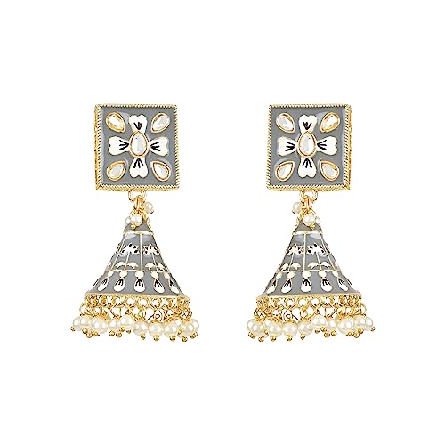 I Jewels Indische Hochzeitsohrringe, vergoldet, Bollywood, Meenakari Kundan, Nieten, baumelnde Jhumki-Ohrringe für Frauen (E3132G), Perle, kein Edelstein von I Jewels