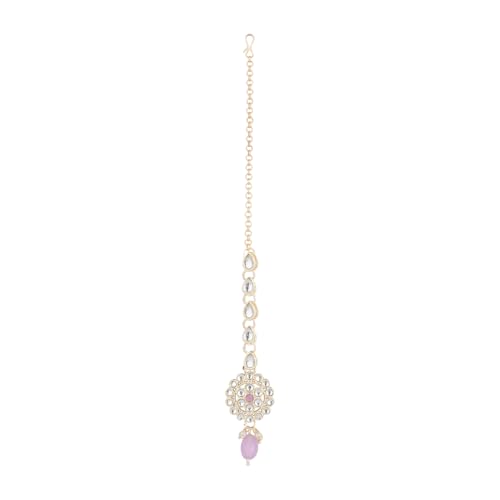 I Jewels Indischer vergoldeter Bollywood-Kundan-Haarschmuck und Perlenkopf, Designer-Schmuck, Maang Tikka, Haarschmuck für Frauen (T2165Pu), Einheitsgröße, ohne Edelstein von I Jewels