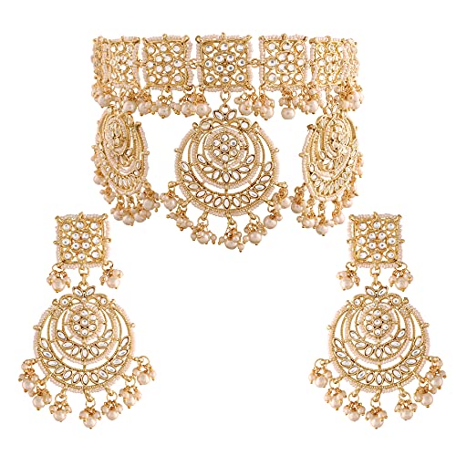 I Jewels K7202-14 Indain Hochzeit Bollywood Kundan & Perlen besetztes Choker-Halsketten-Schmuck-Set für Frauen, Vergoldet I Jewels K7202-14 Indain Hochzeit Bollywood Kundan & Perlen besetztes Choker-Halsketten-Schmuck-Set für Frauen, Vergoldet von I Jewels