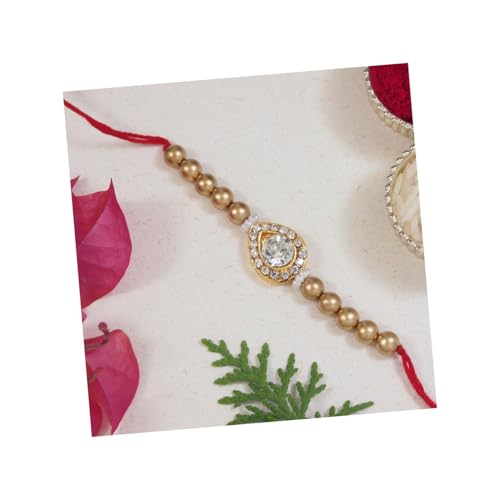 I Jewels Kundan & Pearl Bhaiya Rakhi mit Roli Chawal & Rakshabandhan Karte für Bruder/Bro/Bhai/Männer (R187W), FS, Legierung, kein Edelstein von I Jewels