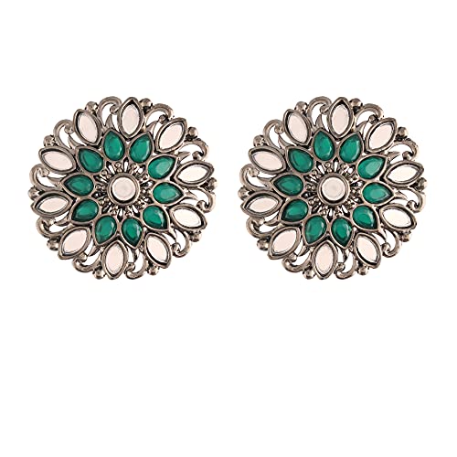 I Jewels Meena-Arbeit Ohrstecker aus oxidiertem indischem Bollywood-Kundan-Design, für Damen, Silber (E2933Z), Silber von I Jewels