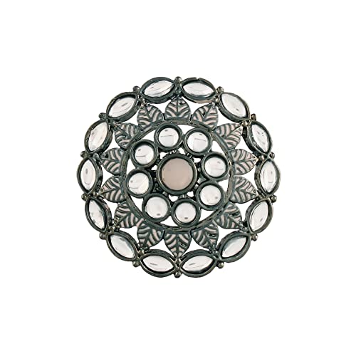 I Jewels Meena FL196Pi Ring, 18 Karat Silber, oxidiert, indisch, Hochzeit, Bollywood, Kundan, verstellbarer Fingerring für Damen von I Jewels