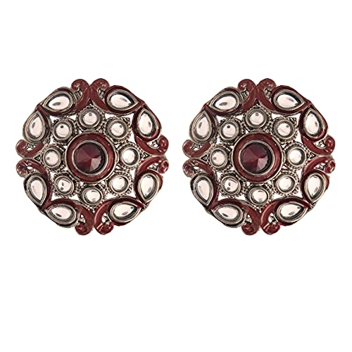 I Jewels Meena Work Designer Ohrstecker für Damen, 18 Karat Silber, oxidiert, indische Hochzeit, Bollywood, Kundan, runde Ohrstecker für Damen (E2931), Silber von I Jewels