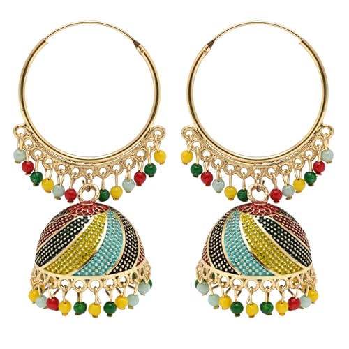 I Jewels Meenakari Jhumka mehrfarbige Bollywood-vergoldete indische Hochzeitsohrringe für Frauen (E3307Mul), freie Größe, kein Edelstein von I Jewels